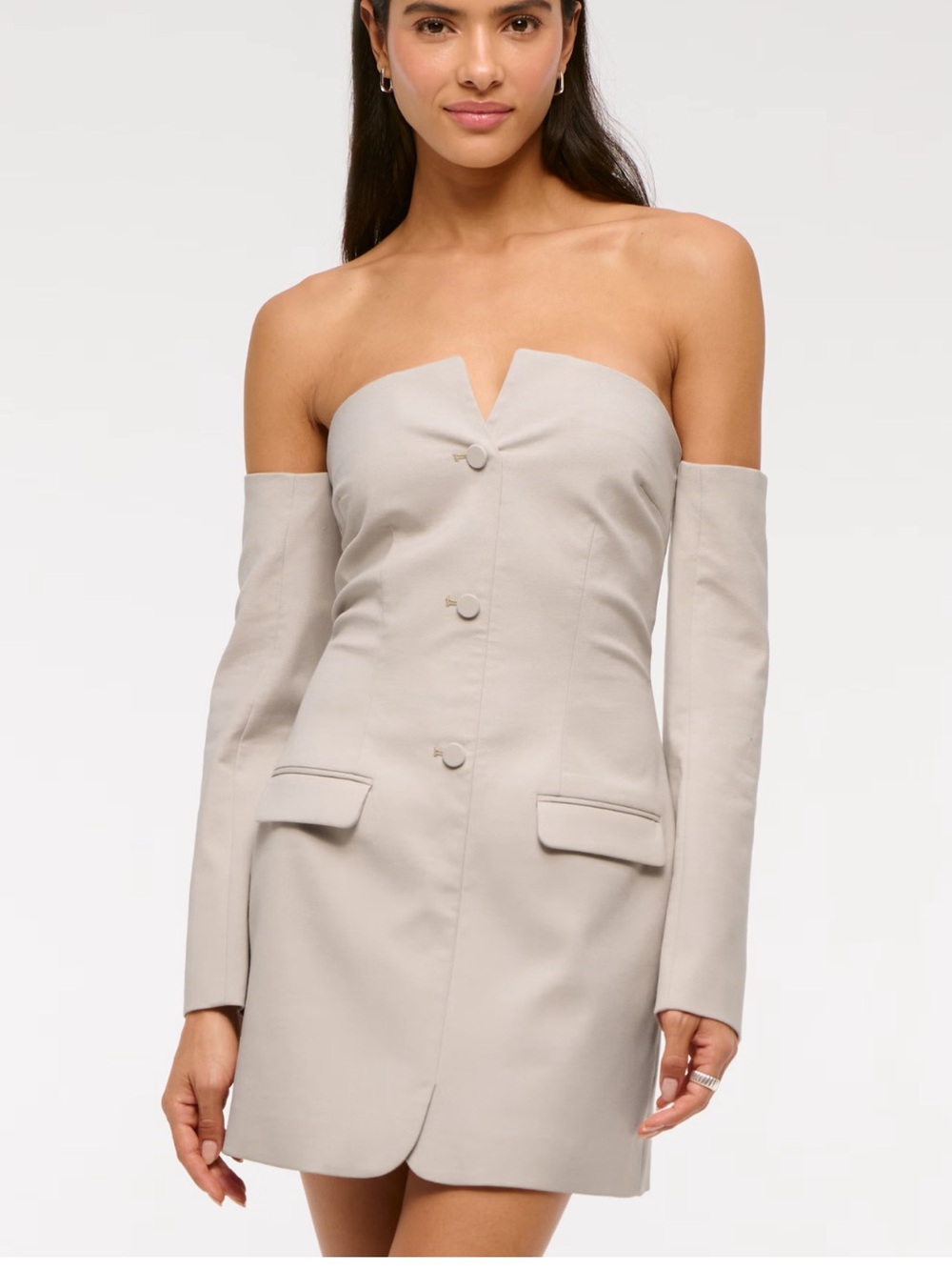 Abercrombie & Fitch Off-Shoulder Beige Mini Blazer Dress